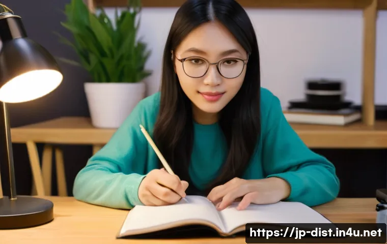 유통관리사 시험 준비 중 건강관리 - **Prompt:** A young, diligent East Asian student, female, in her early twenties, is deeply focused o...