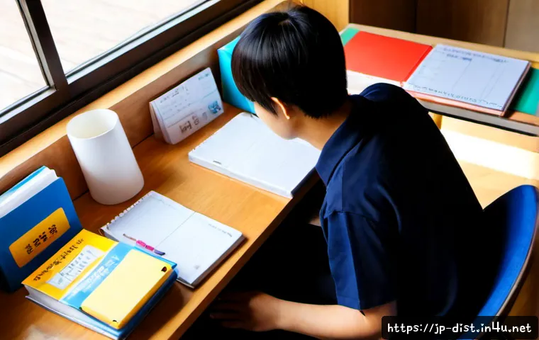 유통관리사 이론 학습 꿀팁 - Photorealistic Japanese university student studying distribution management theory at a tidy wooden ...